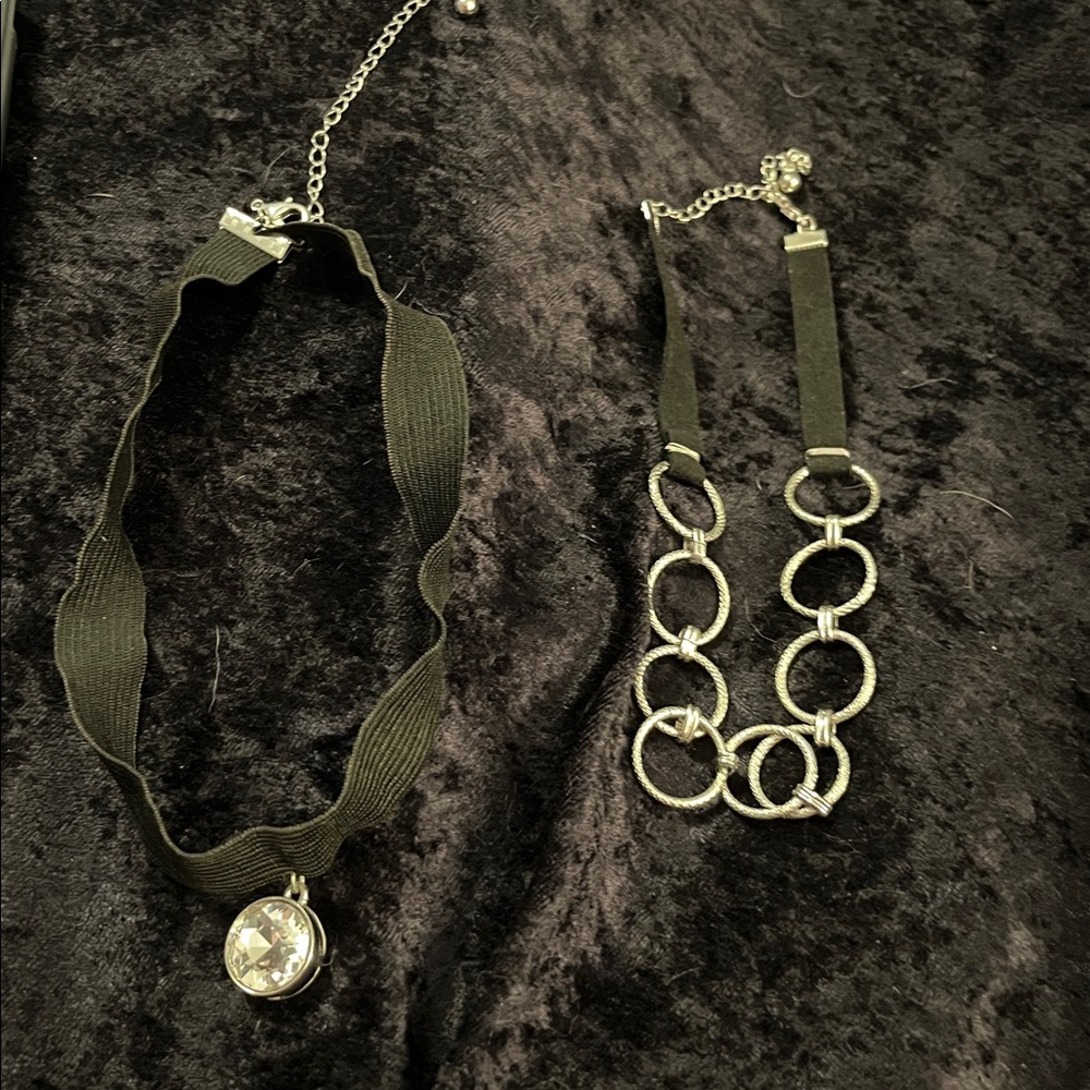 Two Silver and Black Choker Necklaces